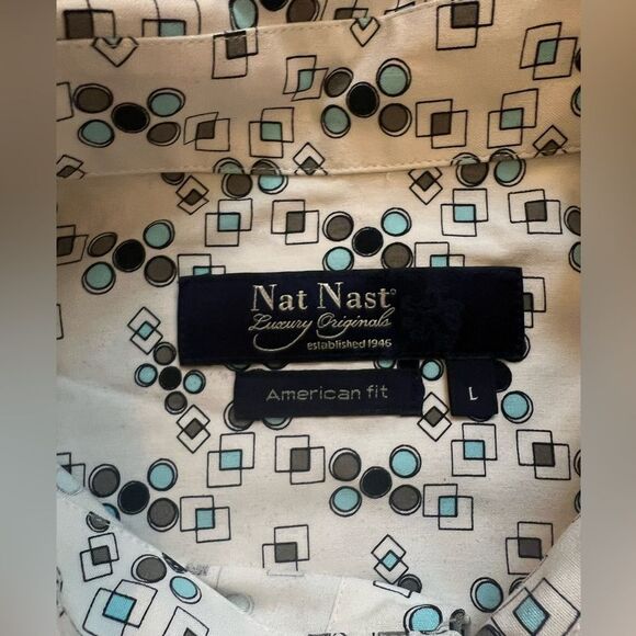 Nat Nast Mens Silk Shirt American Fit Geometric Print Button Down Size Large - Picture 4 of 14